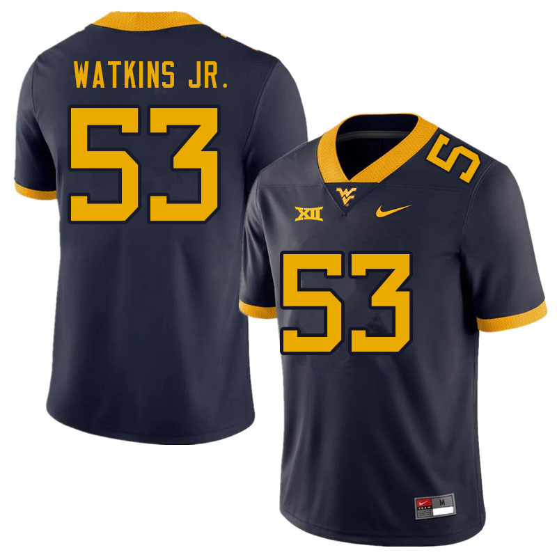 NCAA Men's Eddie Watkins Jr. West Virginia Mountaineers Navy #53 Nike Stitched Football College Authentic Jersey ZT23M48KX